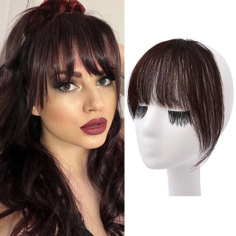 Vivearn 2PCS Hair Bangs Clip in Bangs 100% Real Human Hair Extensions Clip on Bangs Reddish Brown Fake Bangs Fringe with Temples French Bangs Hairpiece for Women (Reddish Brown)