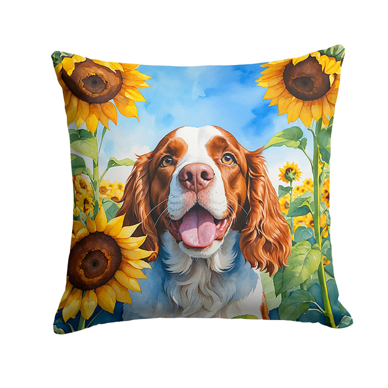 Welsh Springer Spaniel in Sunflowers Throw Pillow