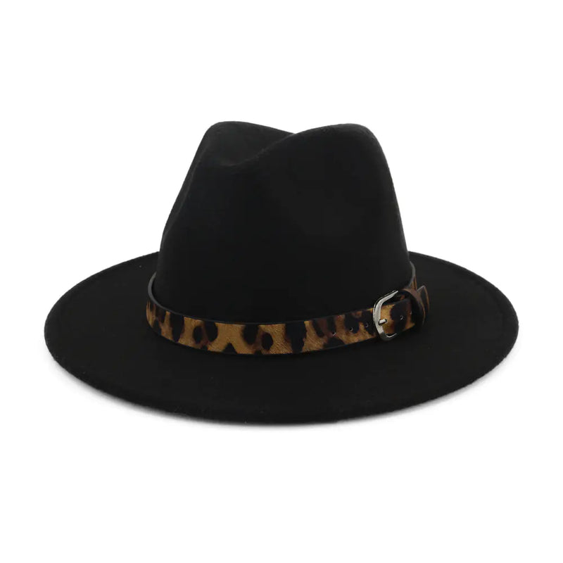 Fall Winter New Wool Fedora with Leopard Print Hat