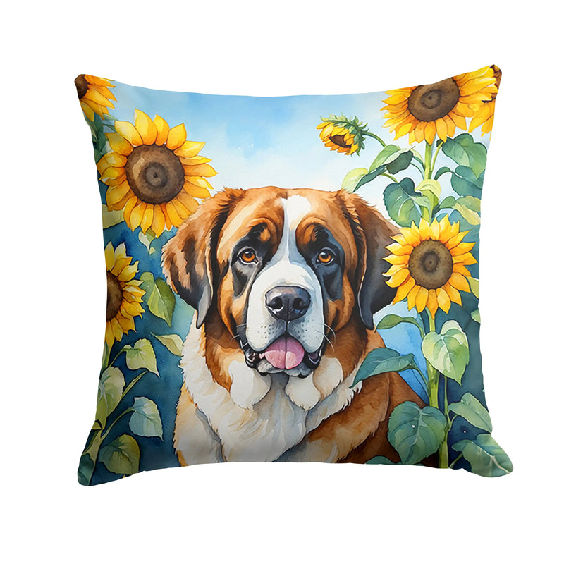 Saint Bernard in Sunflowers Throw Pillow