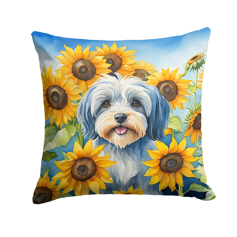 Tibetan Terrier in Sunflowers Throw Pillow