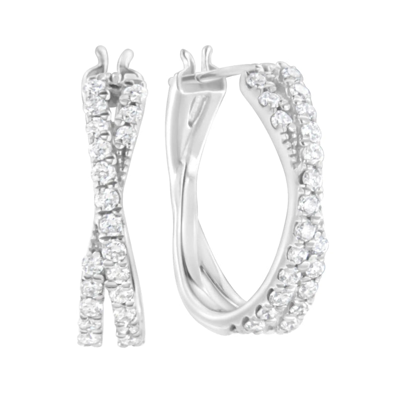 .925 Sterling Silver 3/4 cttw Lab Grown Diamond Cross Hoop Earring (F-G Color, VS2-SI1 Clarity)