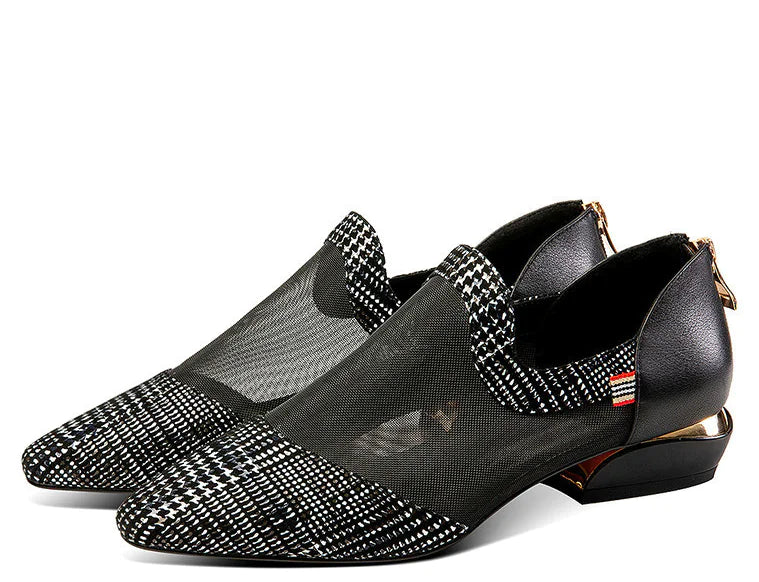 Thick-Heeled Mesh Toe Cap Sandals for Women