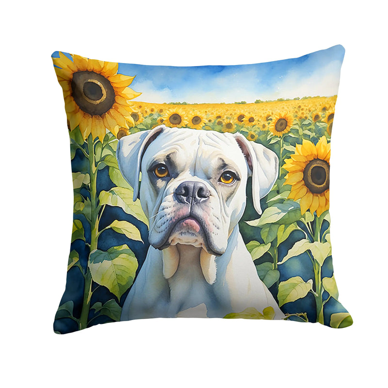 Boxer in Sunflowers Throw Pillow