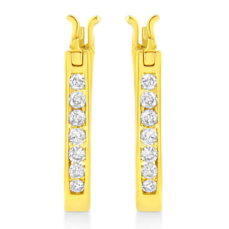 14K Yellow Gold Plated .925 Sterling Silver 1/4 Cttw Diamond Leverback 3/4" Inch Hoop Earrings (K-L Color, I2-I3 Clarity)