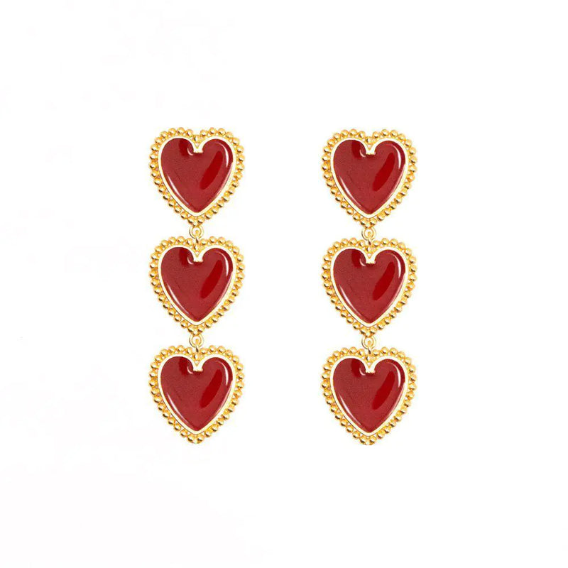 3 Red Hearts Earrings