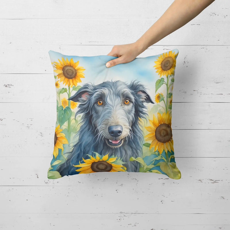 Scottish Deerhound in Sunflowers Throw Pillow