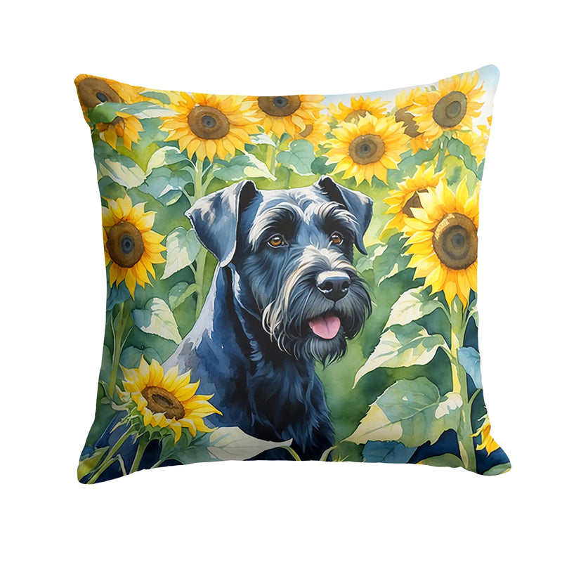 Giant Schnauzer in Sunflowers Throw Pillow