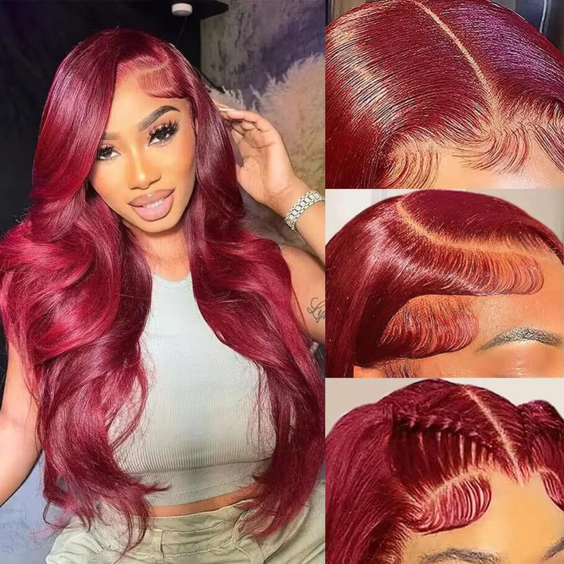 Fynokeh 28Inch 99J Burgundy Lace Front Wigs Human Hair 13X6 HD Transparent Red Lace Front wigs for Women 220 Density Burgundy Straight Wigs Human Hair Pre Plucked with Baby Hair