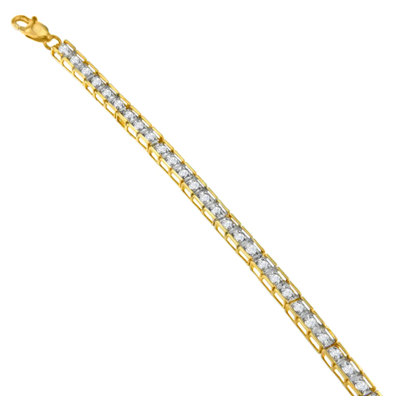 14K Yellow Gold Round-Cut Diamond Square Link Bracelet (1.00 cttw, H-I Color, I2-I3 Clarity)