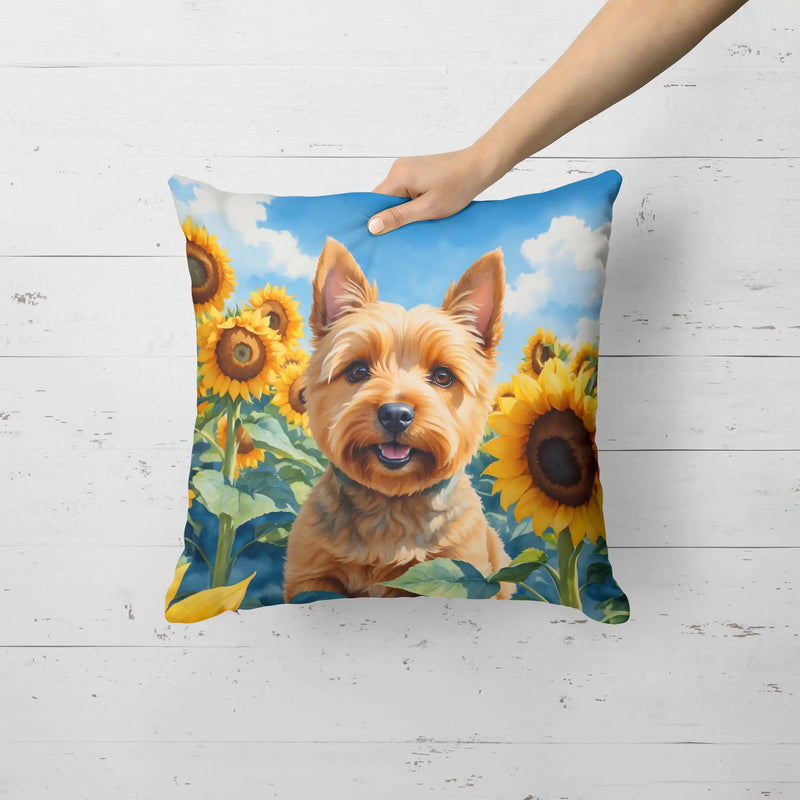 Norwich Terrier in Sunflowers Throw Pillow