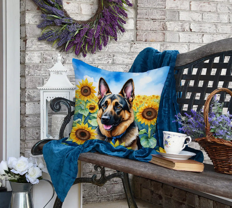 German Shepherd in Sunflowers Throw Pillow