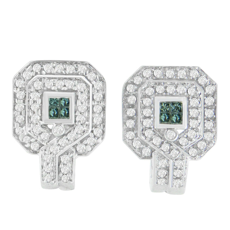 14K White Gold 1ct. TDW Round and Princess-cut Treated Blue Diamond Earrings (H-I,SI1-SI2)