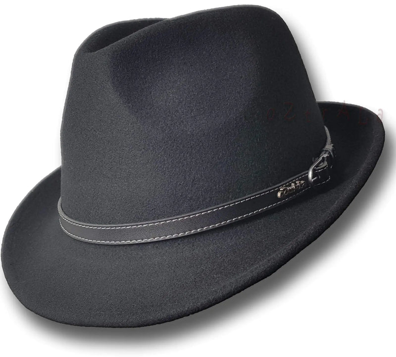 Oztrala Trilby Felt Hat Australian Wool Leather Band Fedora Fur Men/Women Bucket HW03 Trilby (Black S)