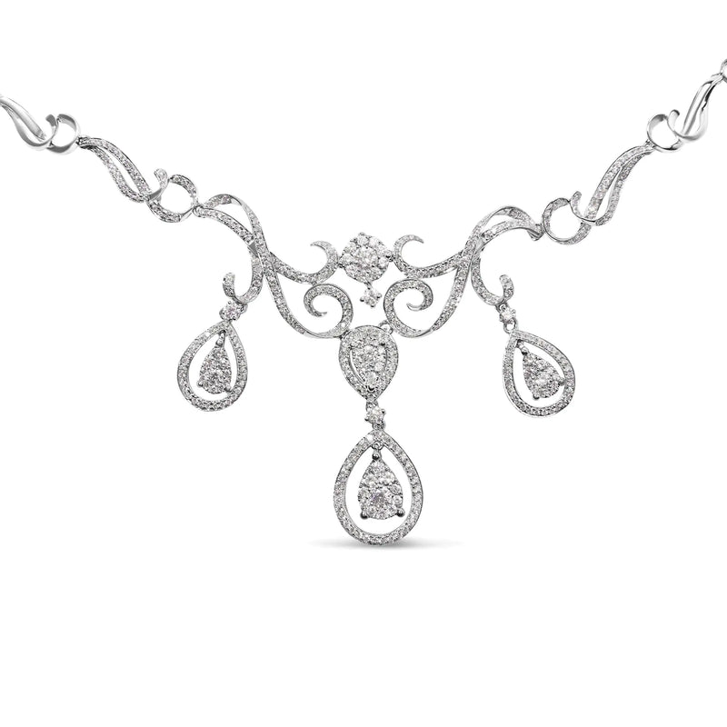 14K White Gold 3 1/2 Cttw Diamond Statement Drop and Dangle Necklace (G-H Colors, SI1-SI2 Clarity)