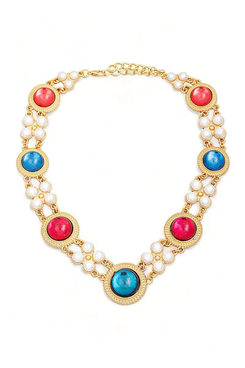 Vintage Style Ball Bead Station Statement Necklace