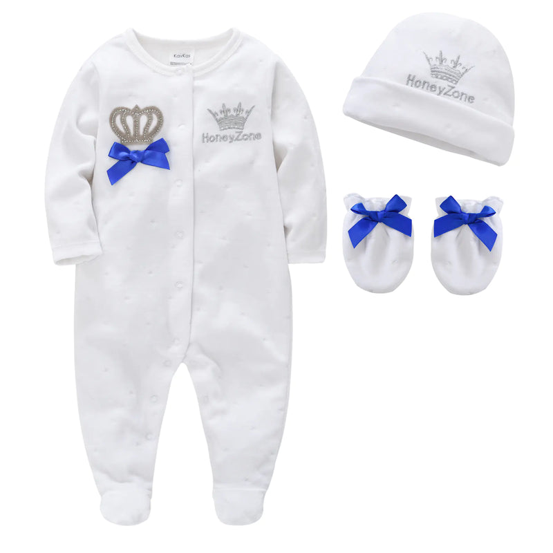 2020 Winter Newborn Velvet Romper Set (3 Pieces)