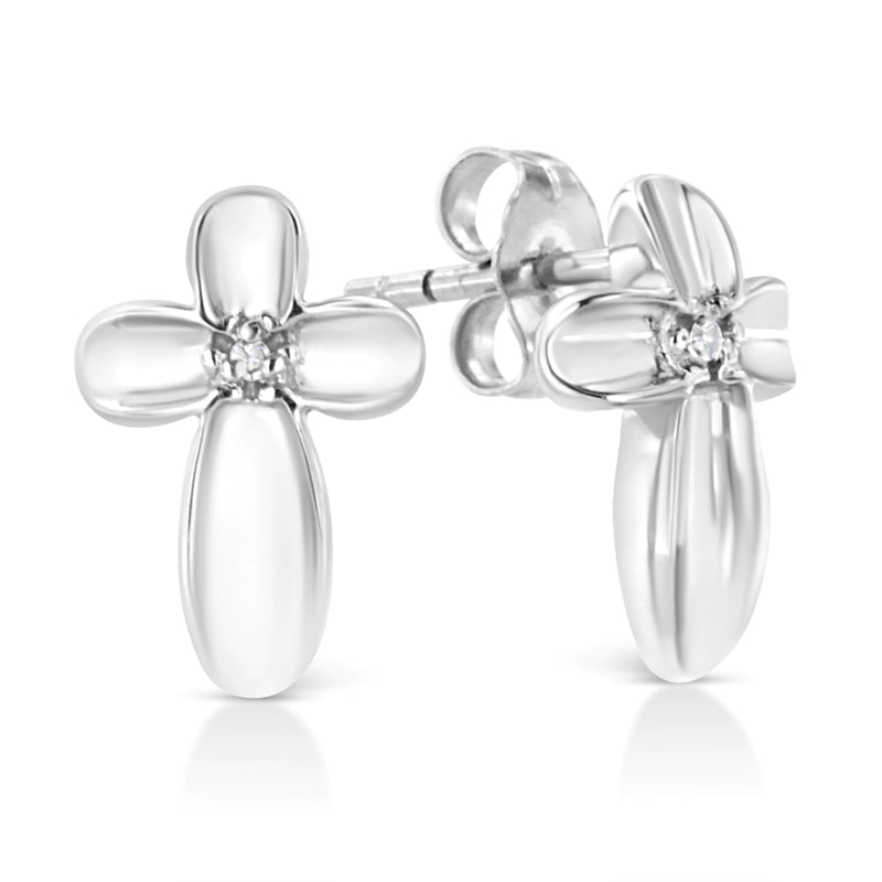 .925 Sterling Silver Prong Set Diamond Accent Floral Cross Stud Earring (I-J Color, I1-I2 Clarity)