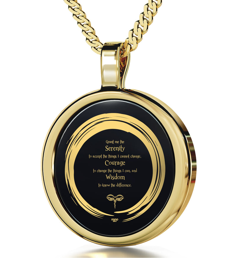 Serenity Prayer Necklace 24k Gold Inscribed Zen Circle Pendant