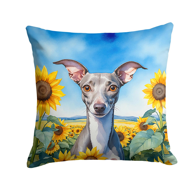 Italian Greyhound in Sunflowers Throw Pillow