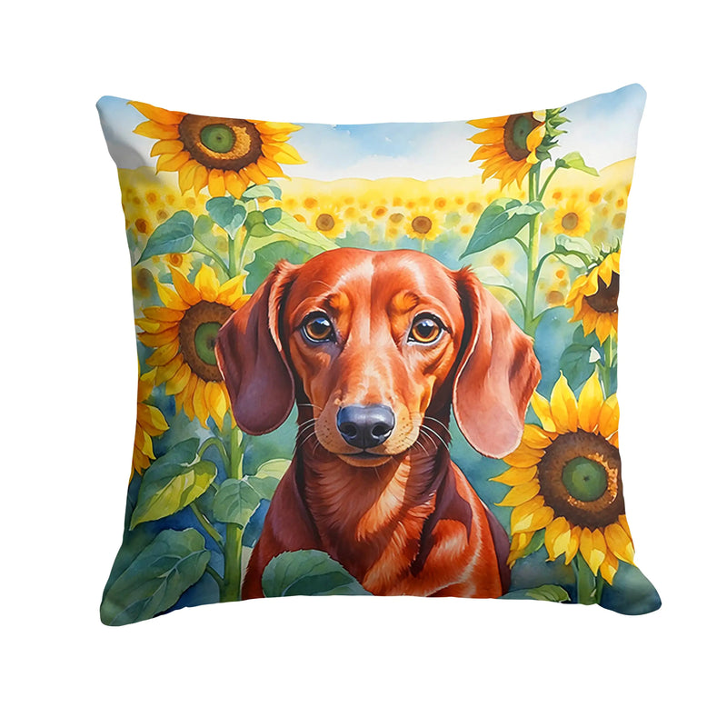 Dachshund in Sunflowers Throw Pillow