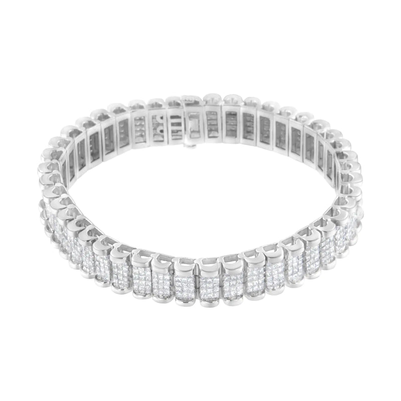 14K White Gold 7-1/10 Cttw Princess Cut Diamond 7" Rectangular Invisible Set Diamond Grid Tennis Bracelet (H-I Color, SI1-SI2 Clarity)