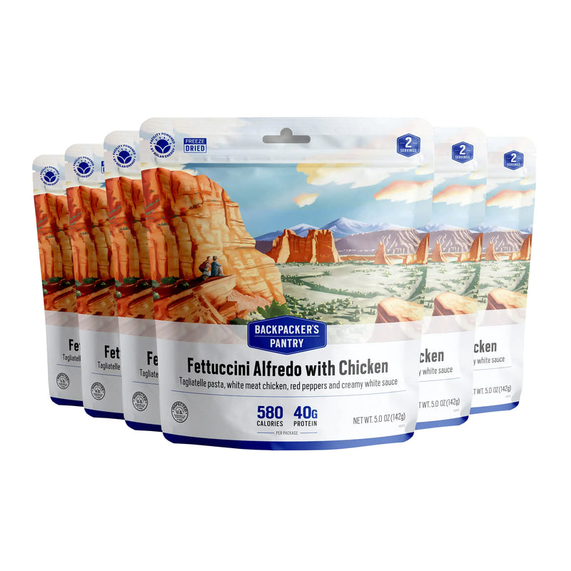 Backpackers Pantry Fettuccine Alfredo with Chicken - Freeze Dried Backpacking & Camping Food - Emergency Food - 40 Grams of Protein - 6 Count