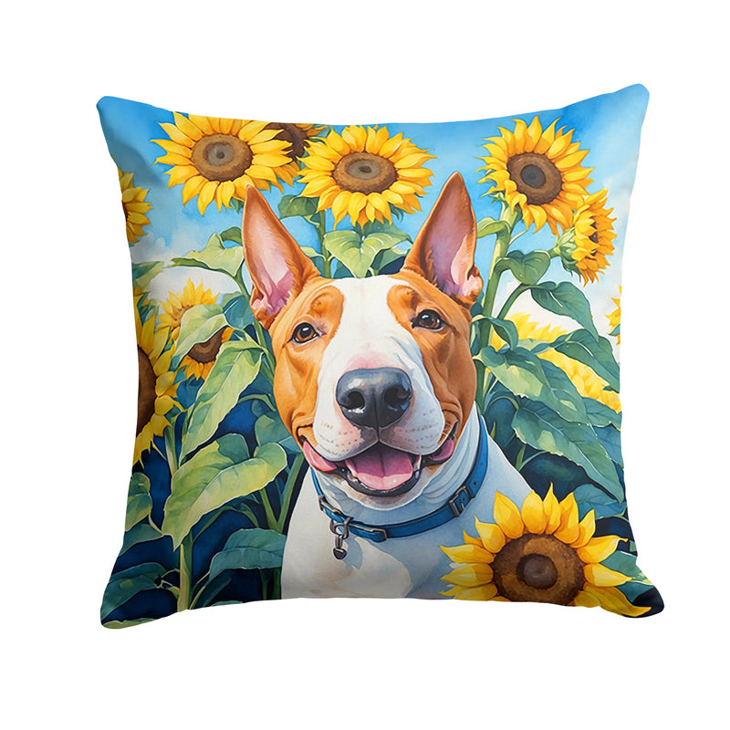 English Bull Terrier in Sunflowers Throw Pillow