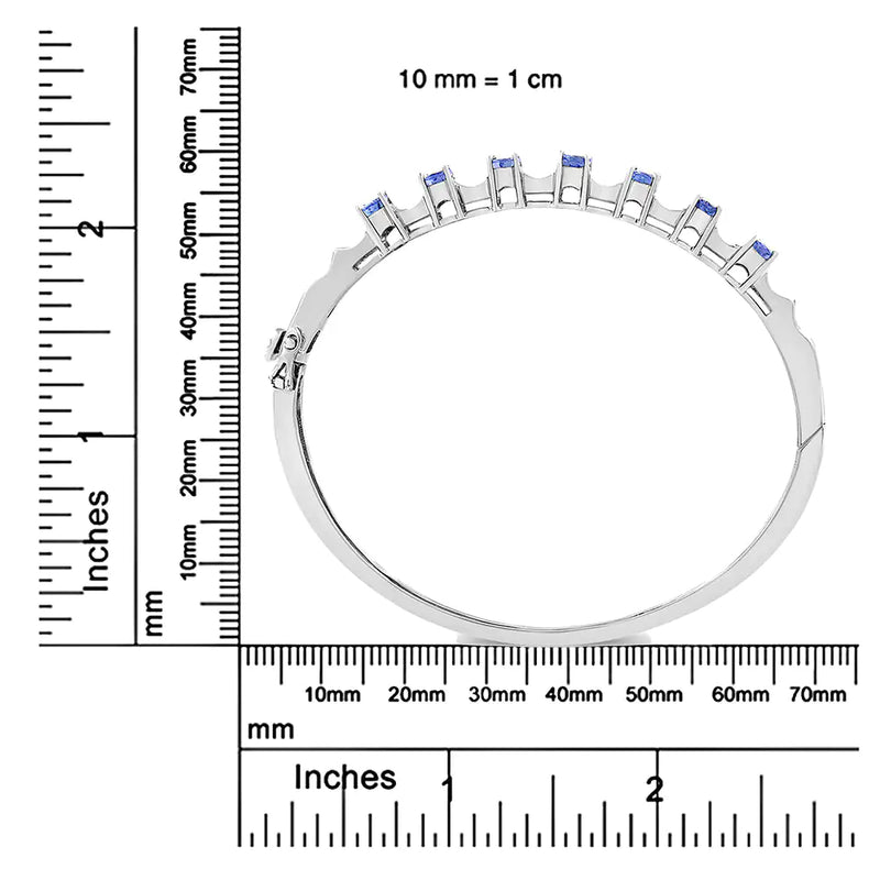 14K White Gold 5 MM Oval Blue Tanzanite and 1/4 Cttw Diamond Bangle (H-I Color, VS2-SI1 Clarity) - Fits wrists up to 7 1/2 Inches