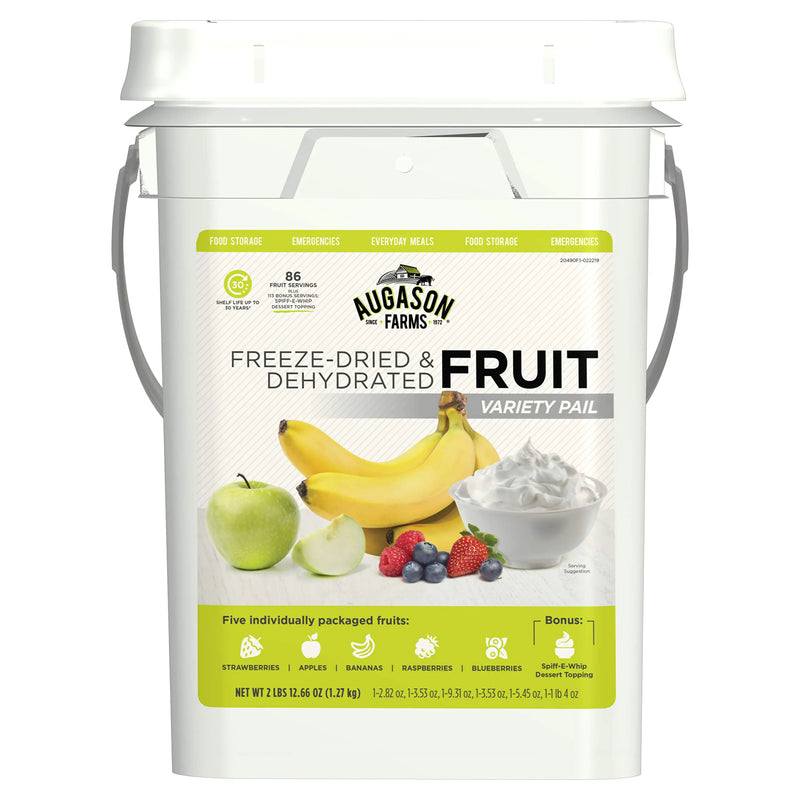Augason Farms Dehydrated and Freeze-Dried Fruit Variety Pail 25-Year Shelf Life Emergency Food Supply Camping Food