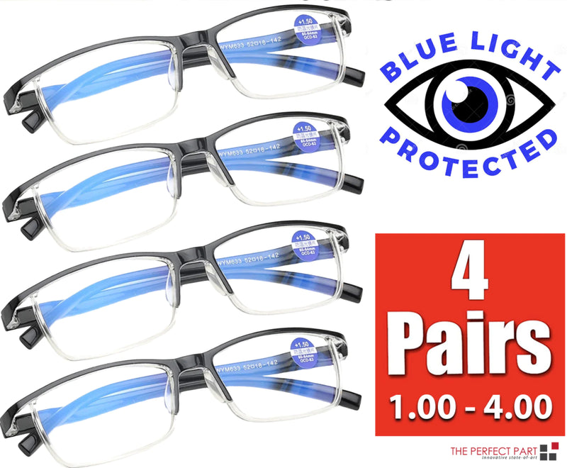 4 Pairs Anti-Blue Light Reading Glasses HD Lenses Spring Hinge Readers Unisex