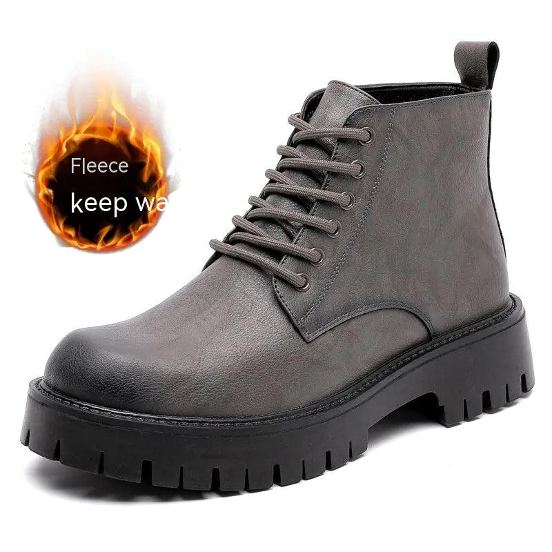 Warm High-Top Leather Boots with Thick Bottoms (6 Holes)