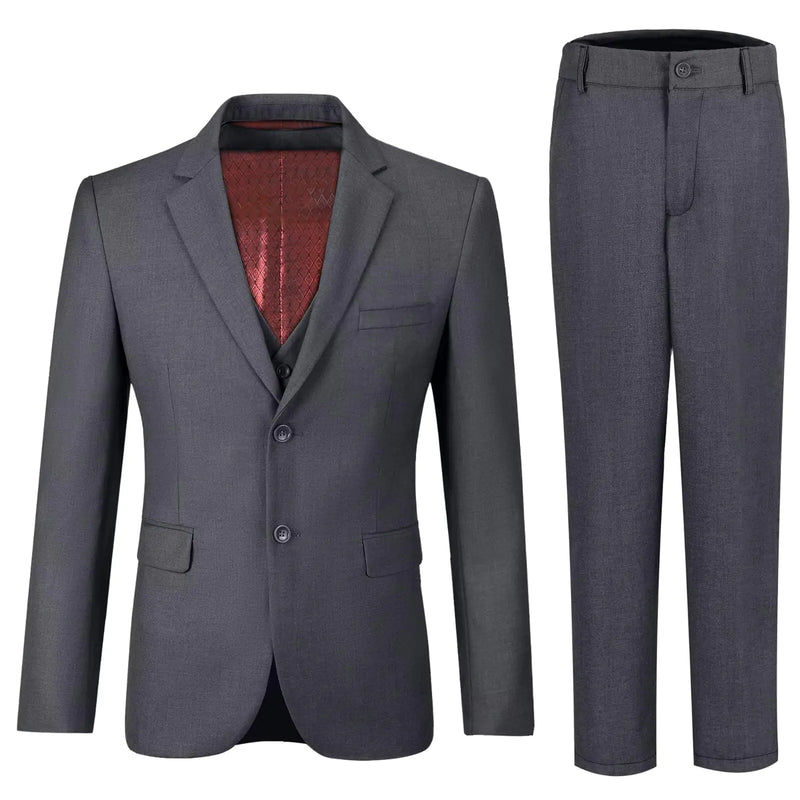 Boy Suit Slim Fit 3 Piece Kids Tuxedo Jacket Vest Pants Suit for Boys Wedding Prom Dark Grey Toddler Teen Boys Formal Easter Suits Size 7Y