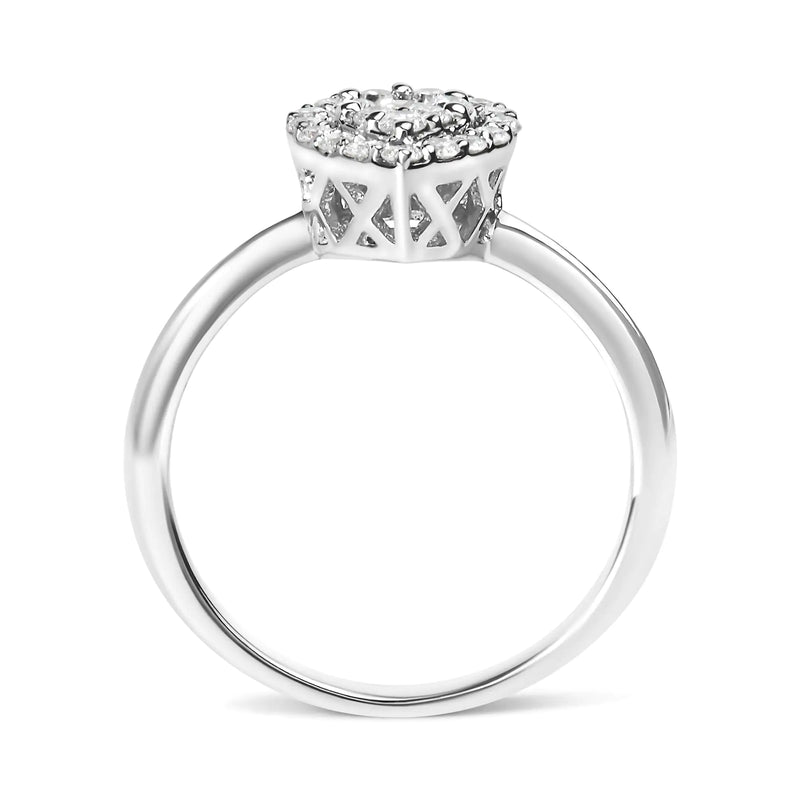 10K White Gold 3/8 Cttw Round-Cut Lab Grown Diamond Cluster Pear Promise Ring (G-H Color, VS2-SI1 Clarity)