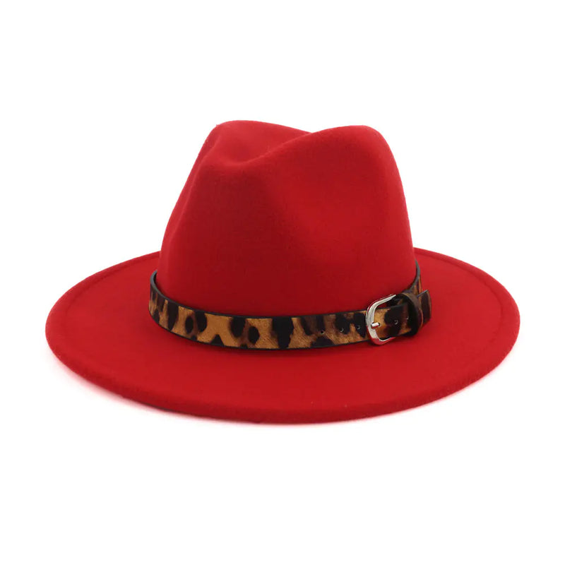 Fall Winter New Wool Fedora with Leopard Print Hat