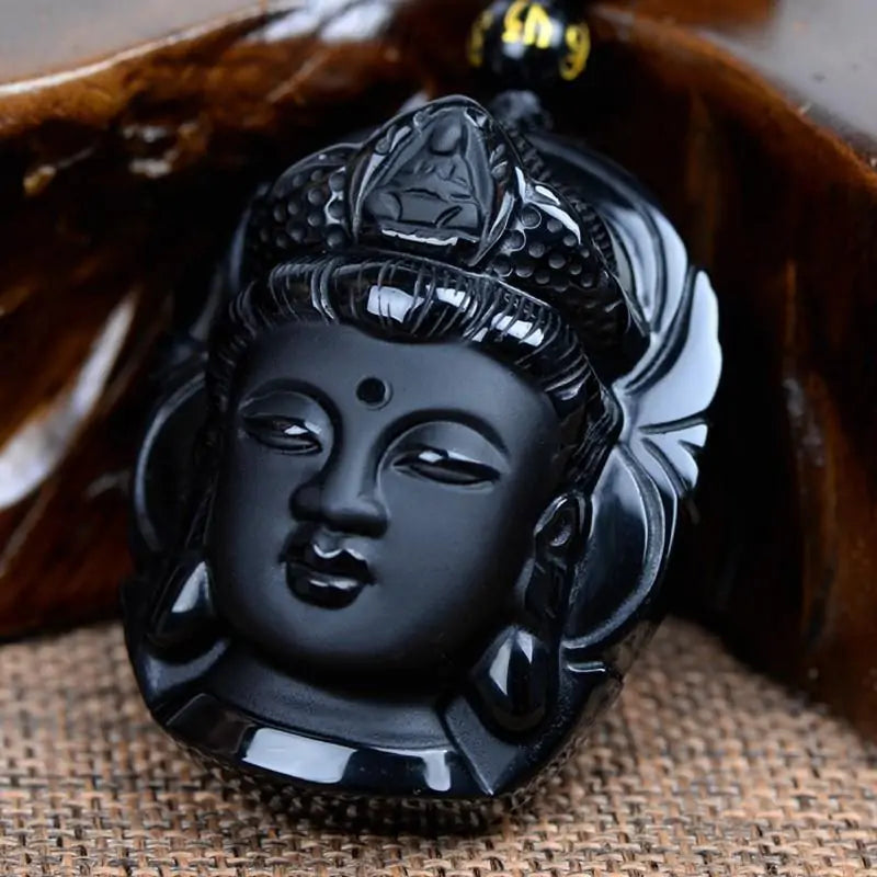 Natural Obsidian Buddah Pendant Necklace