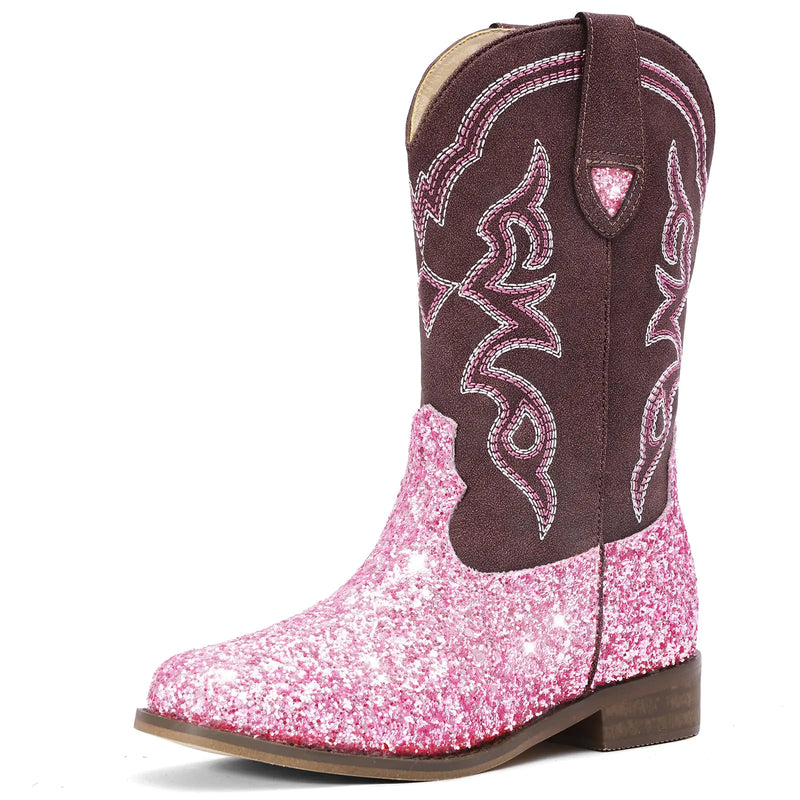 Choiran Toddler Girls Cowboy Boots - Cowgirl Western Boot for Kids Sparkle Glitter Mid Calf Riding Shoes Little Kid/Big Kid