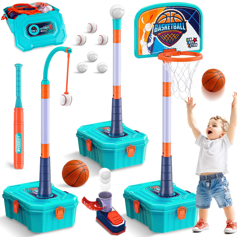5 in 1 Toddler Basketball Hoop and T Ball Set Height Adjustable Kids Basketball Hoop for Indoor Outdoor Portable Mini Basketball Hoop Birthday Christmas Sport Toys Gift for Boys Girls Age 1 2 3 4 5