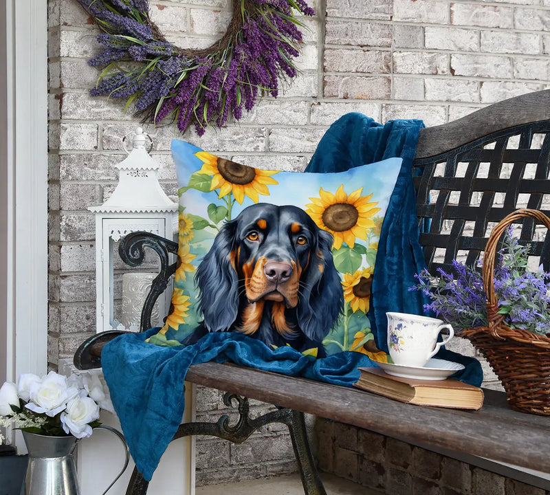 Gordon Setter in Sunflowers Throw Pillow