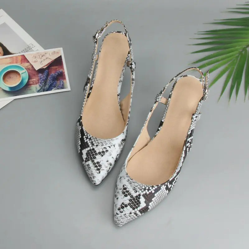 Snake Print Pointed Toe Heeled Sandals for Women