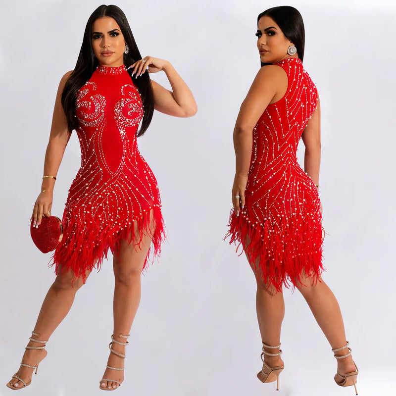 Rhinestone Beaded Mesh Dress for Women