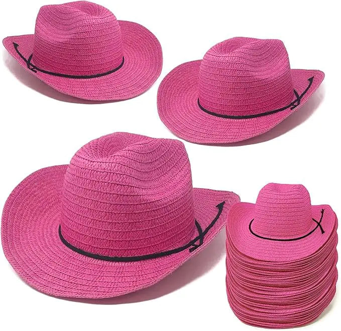 Podzly 72 Pieces 24" Straw Cowboy Hats - Western Style for Men & Women - Country Accessories for Cowgirl Concerts Birthdays Events & More - Pink