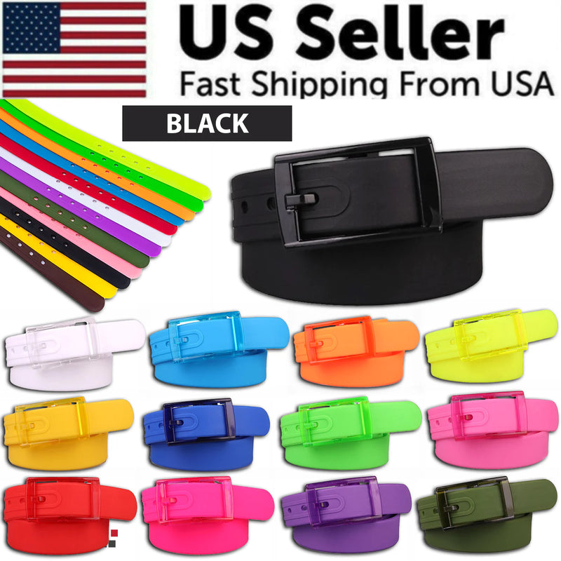 Adjustable Cut to Fit Rubber Plastic Jelly Silicone Casual Belt With Buckle USA