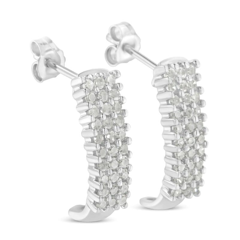 Sterling Silver Rose Cut Diamond J Shape Hoop Earrings (1 cttw, I-J Color, I2-I3 Clarity)