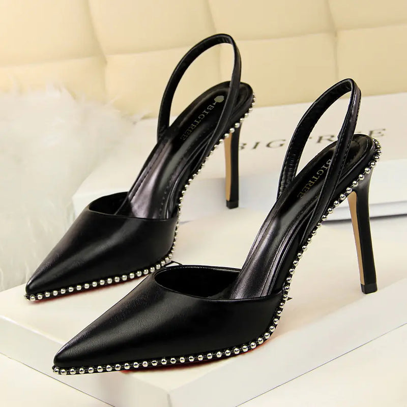 2020 Summer New Metal Studded Pointed High Heel Sandals