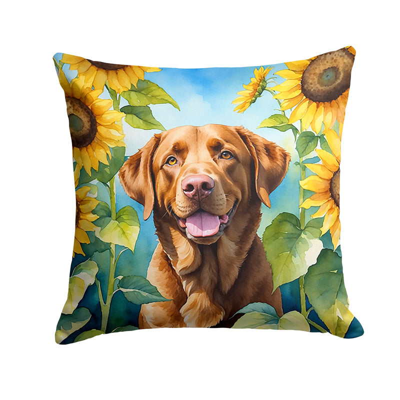 Chesapeake Bay Retriever in Sunflowers Throw Pillow