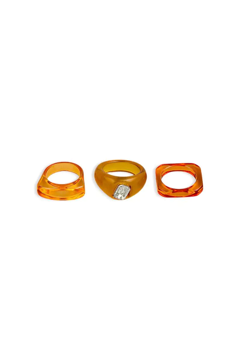 Retro Three Piece Geo Resin Ring Set