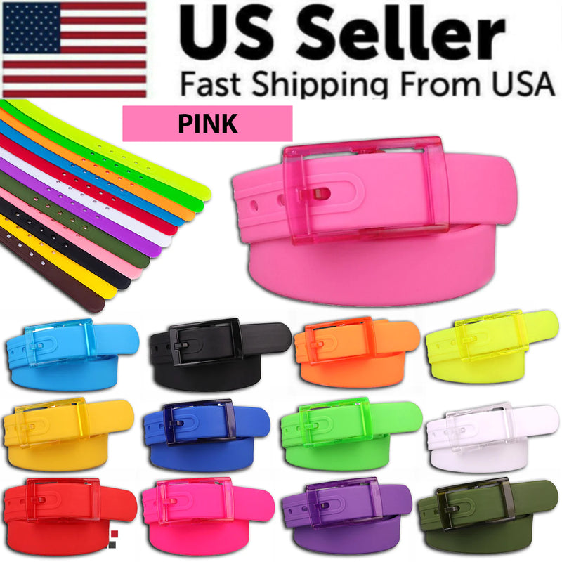 Adjustable Cut to Fit Rubber Plastic Jelly Silicone Casual Belt With Buckle USA