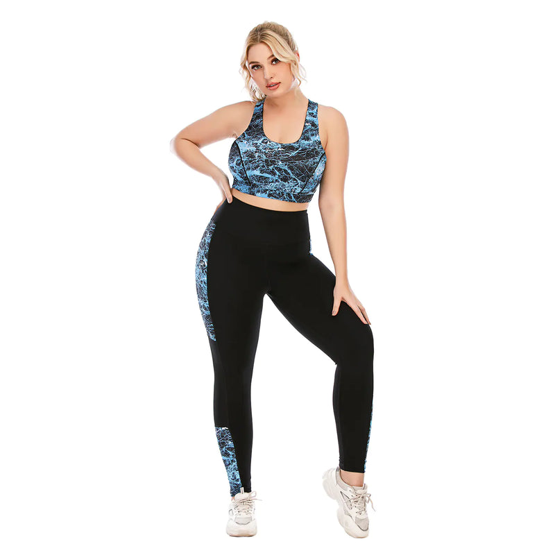 Plus Size Marble Print Yoga Suit with Sports Bra
