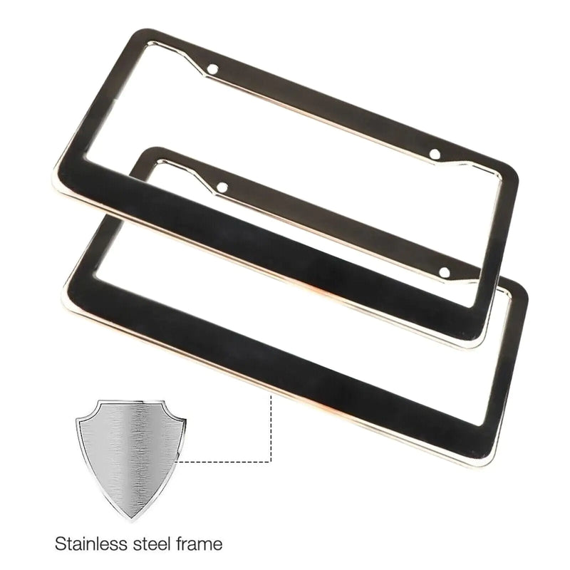 2PCS Chrome Stainless Steel Metal License Plate Frame Tag Cover With Screw Caps